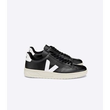 Women's Veja V-12 LEATHER Sneakers Black/White | SG 666VRW